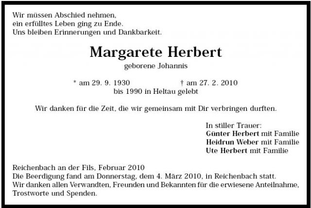 Johannis Margarete 1930-2010 Todesanzeige